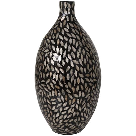 22" Black Mother of Pearl Handmade Mosaic Floral Inspired Vase